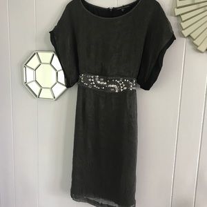 Michelle Nicole Silk Embellished Gray Dress Sz S